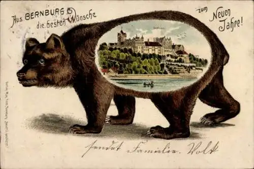 Bären Litho Bernburg an der Saale Salzlandkreis, Bär, Schloss