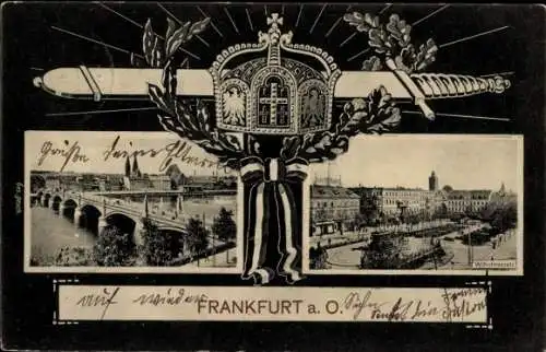 Passepartout Ak Frankfurt an der Oder, Wilhelmsplatz, Brücke, Krone, Kranz