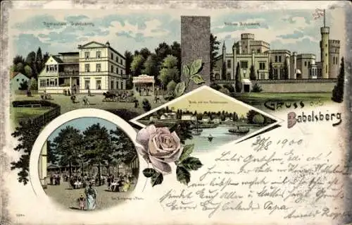 Litho Babelsberg Potsdam in Brandenburg, Schloss u. Restaurant Babelsberg