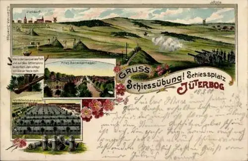 Litho Jüterbog Kreis Teltow Fläming, Zieldorf, Schiessplatz, Barackenlager, Zieldorf