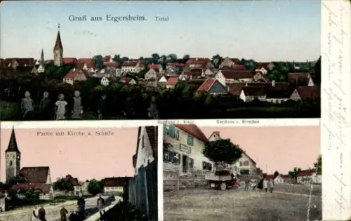 Ak Ergersheim in Mittelfranken, Gesamtansicht, Kirche, Schule, Gasthaus