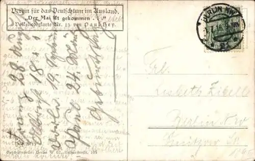 Lied Künstler Ak Hey, Paul, Volksliederkarte Nr. 15, Der Mai ist gekommen