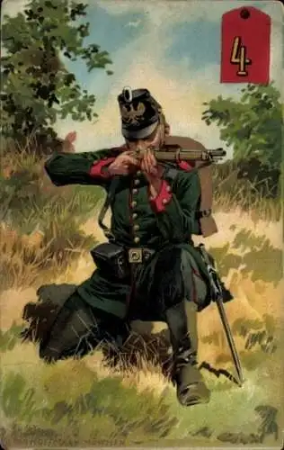 Künstler Litho Hoffmann, A., Deutscher Soldat, Garde Jäger, Munitionsgürtel, Gewehr, Kaiserreich