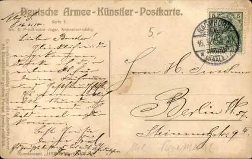 Künstler Litho Hoffmann, A., Deutscher Soldat, Garde Jäger, Munitionsgürtel, Gewehr, Kaiserreich