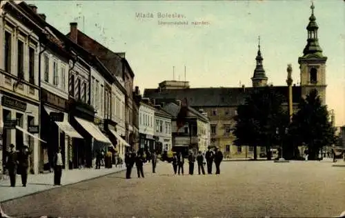 Ak Mladá Boleslav Jungbunzlau Mittelböhmen, Platz mit Rathaus