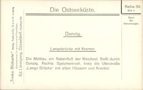 Ak Gdańsk Danzig, Langebrücke mit Krantor, Sternwarte