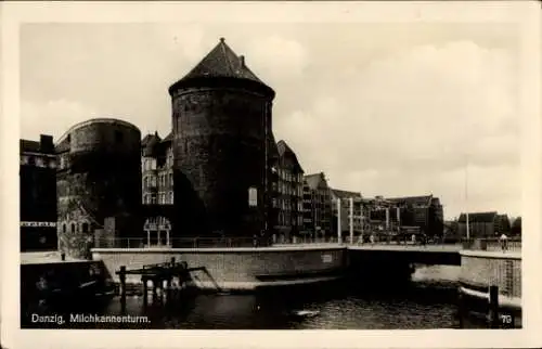 Ak Gdańsk Danzig, Milchkannenturm, Brücke