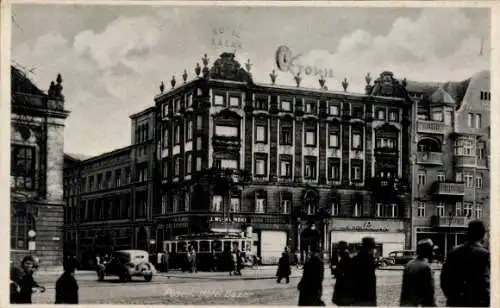 Ak Poznań Posen, Hotel Bazar, Octomil Reklameschild, Straßenbahn, J. Wleklinski Bazar Poznanski