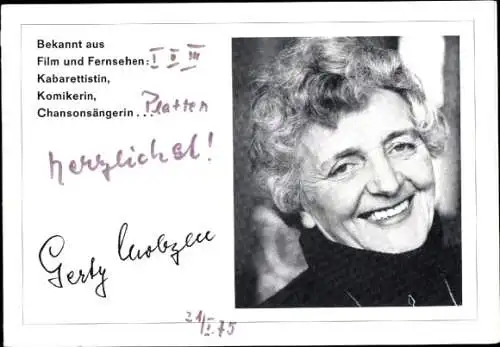 Ak Schauspielerin Gerty Molzen, Portrait, Autogramm