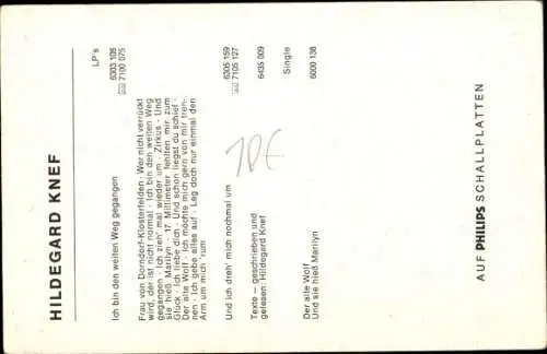 Ak Sängerin Hildegard Knef, Portrait, Autogramm