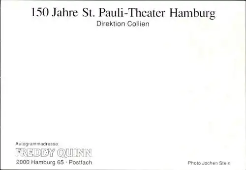 Ak Schauspieler und Sänger Freddy Quinn, Charleys Tante, St. Pauli-Theater Hamburg, Autogramm