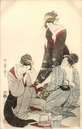 Künstler Litho Utamaro, Japan, Frauen in japanischer Tracht, Tee