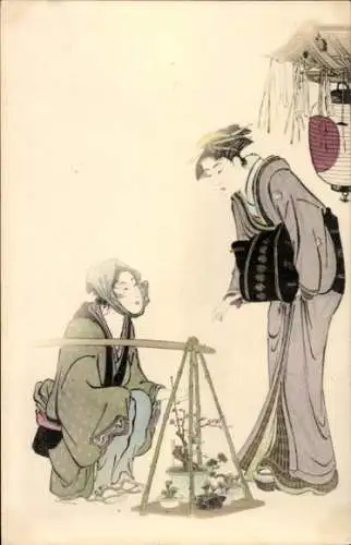 Künstler Litho Utamaro, Japan, Frauen in japanischer Tracht