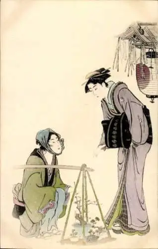 Künstler Litho Utamaro, Japan, Frauen in japanischer Tracht