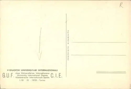 Künstler Ak Torino Turin Piemonte, Akademische Internationale Spiele, V. Giuochi Universitari 1933