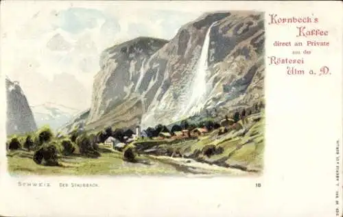 Litho Lauterbrunnen Kanton Bern, Staubbach, Kornbecks Kaffee, Reklame