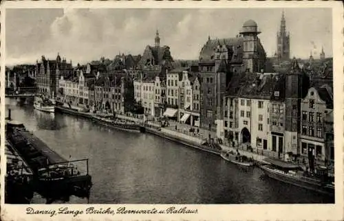 Ak Gdańsk Danzig, lange Brücke, Sternwarte, Rathaus