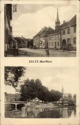 Ak Seltz Selz Elsass Bas Rhin, Straßenpartie, Brücke