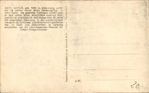 Ak Math. Natius, Rheinischer Götz mit dem eisernen Arm, Prothese, Schmied, Amboss, Hammer