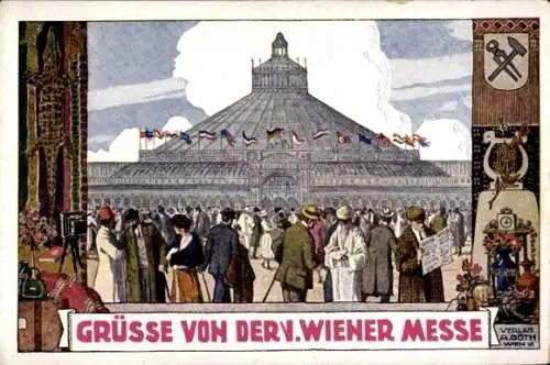 Litho Wien 2. Leopoldstadt Österreich, Grüße von der I. Wiener Messe, Rotunde