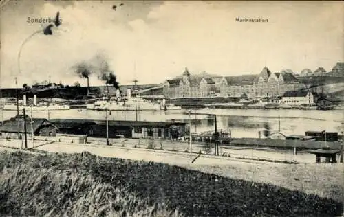 Ak Sønderborg Sonderburg Dänemark, Marinestation, Kriegsschiff