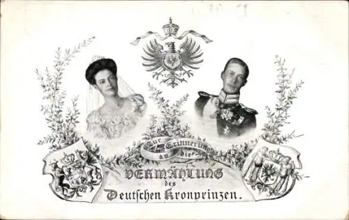 Wappen Ak Kronprinz Wilhelm von Preußen, Kronprinzessin Cecilie, Vermählung