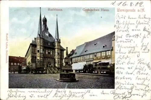 Ak Wernigerode im Harz, Rathaus, Gothisches Haus, Denkmal