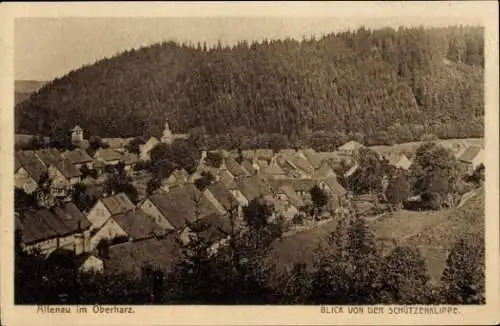 Ak Altenau Clausthal Zellerfeld im Oberharz, Gesamtansicht, Blick von der Schützenklippe