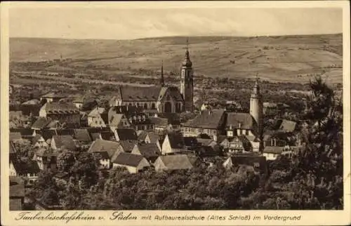 Ak Tauberbischofsheim in Baden, Blick von Süden, Aufbaurealschule, Altes Schluss