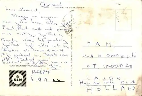 Ak Passagierflugzeug Lockheed Prop-Jet Electra, KLM