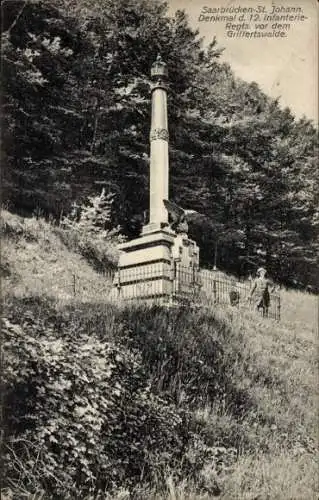 Ak St. Johann Saarbrücken im Saarland, Denkmal des 12. Infanterie-Regiments