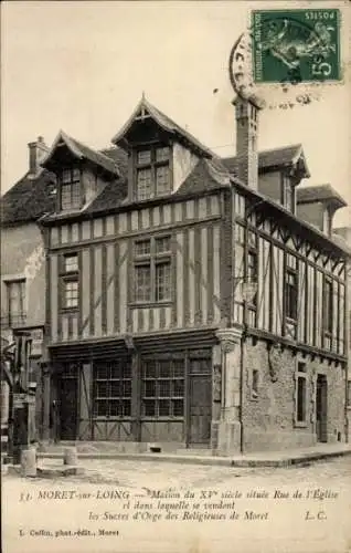 Ak Moret sur Loing Seine et Marne, Maison du XVe siecle, Rue de l'Eglise, Fachwerkhaus