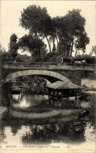 Ak Melun Seine et Marne, Brücke Saint Liesne, Almont