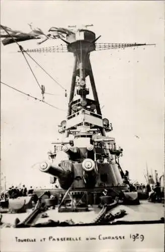 Foto Ak Französisches Kriegsschiff, Brustpanzer, Turm und Gateway, 1929