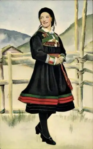 Künstler Ak Norge, Norwegen, Setesdal Drakt, National Costume