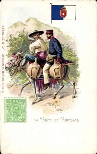 Briefmarken Litho Die Post in Portugal, Briefträger, Maultier