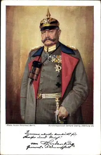 Ak Generalfeldmarschall Paul von Hindenburg, Portrait, Fernglas, Pickelhaube