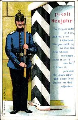 Litho Glückwunsch Neujahr, Soldat Wache haltend, Gewehr, Uniform