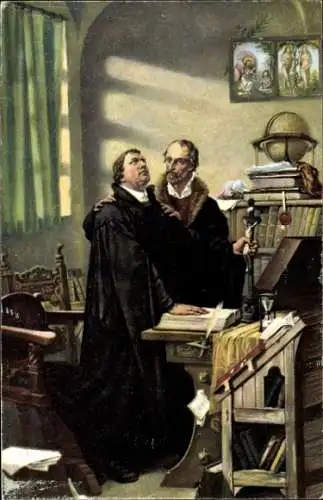 Ak Reformationsjubiläum 1917, Luther und Melanchthon, Globus