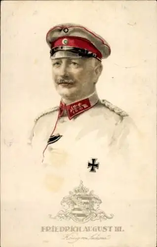 Künstler Ak König Friedrich August III von Sachsen, Schirmmütze