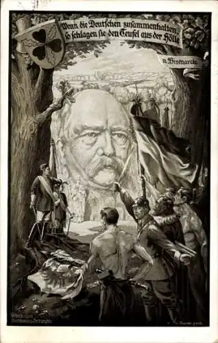 Künstler Ak Fürst Otto von Bismarck, Wenn die Deutschen zusammenhalten..