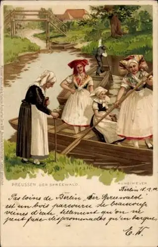 Künstler Litho Spreewald, Frauen in Volkstrachten, Meissner & Buch 1019