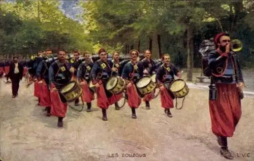 Ak Les Zouzous, Zouaven, Französische Kolonialkrieger, Musikkapelle, Trommler