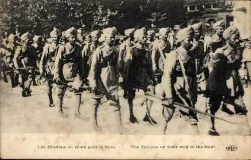 Ak The Indians on their way to the front, indische Soldaten