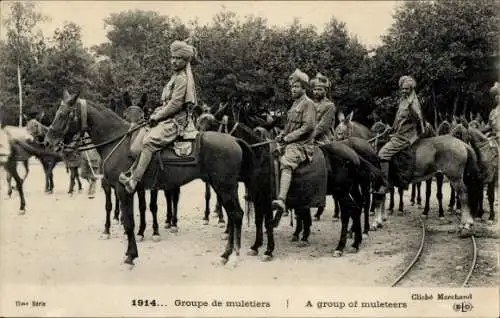 Ak Groupe de muletiers, indische Soldaten, Reiter