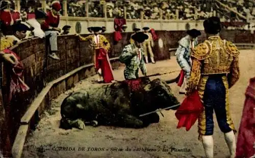 Ak Bullfight, Scene du Cachetero, La Puntilla