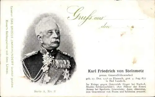 Ak Karl Friedrich von Steinmetz, Preußischer Generalfeldmarschall