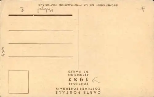 Ak Lisboa Lissabon Portugal, Trachtenpuppe, Fischverkäuferin, Ausstellung in Paris 1937