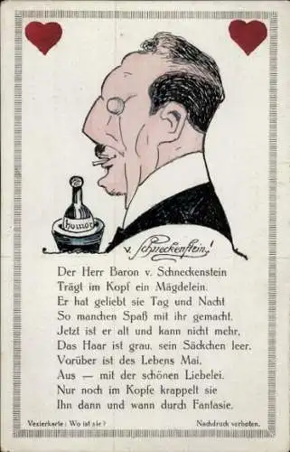 Vexier Gedicht Ak Der Herr Baron von Schneckenstein trägt im Kopf ein Mägdelein