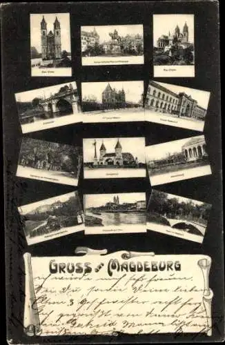 Ak Magdeburg an der Elbe, Dom, Denkmal, Brücke, Herrenkrug, Kirche, Elbpartie, Stadtpark, Garten